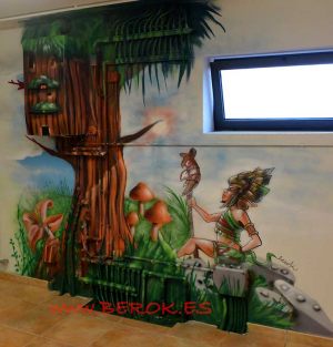 Pintura Mural Camuflaje Tuberias Y Termo Duende Arbol 300x100000